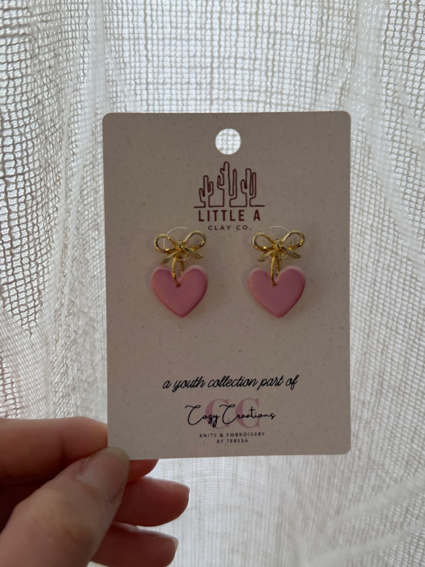 Blush Bow Heart Dangles