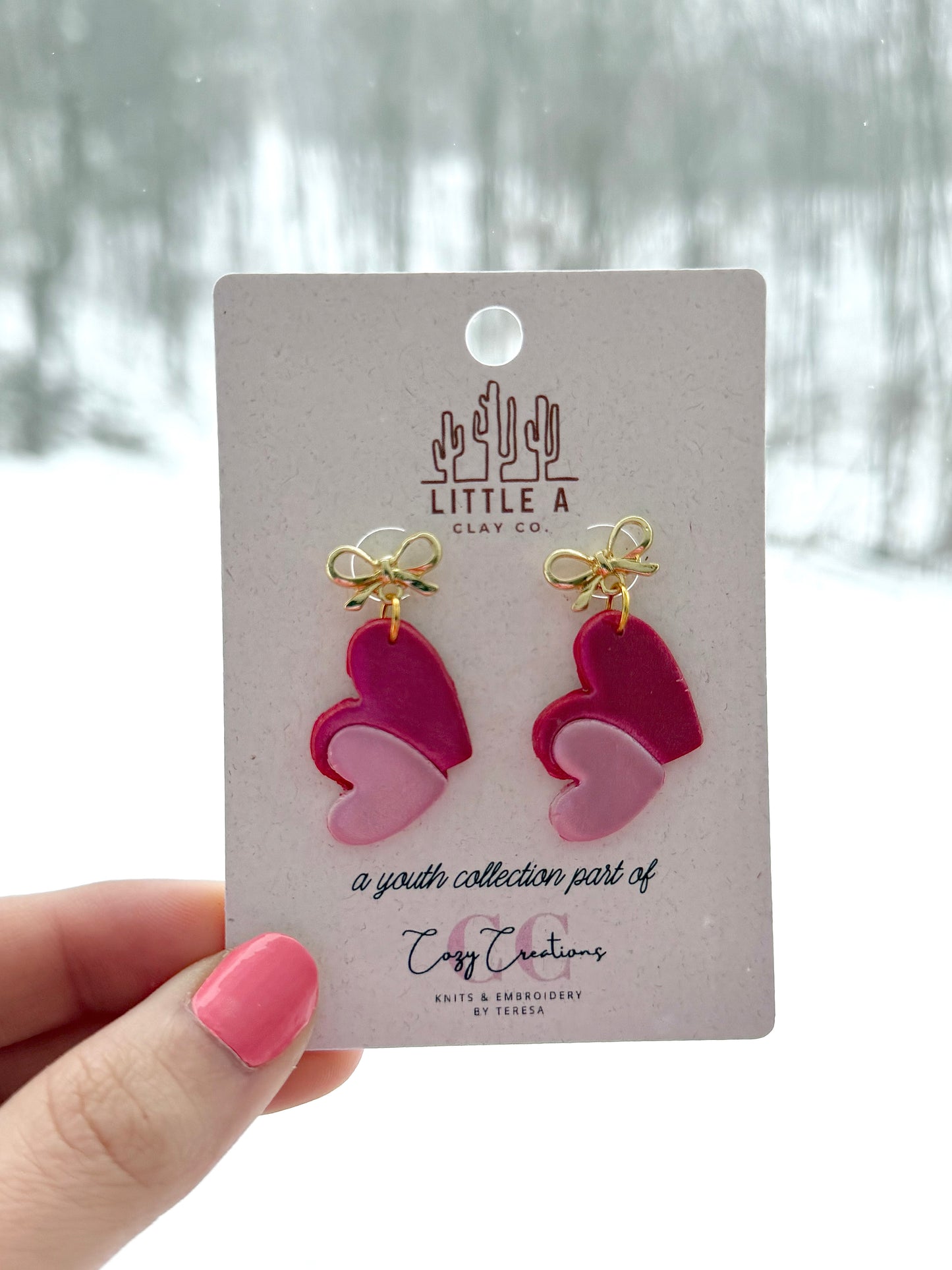 Layered Pink Heart Dangle Earrings