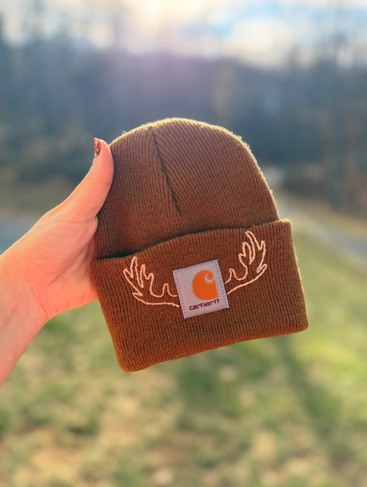 Toddler Hand-Embroidered Antler Beanie
