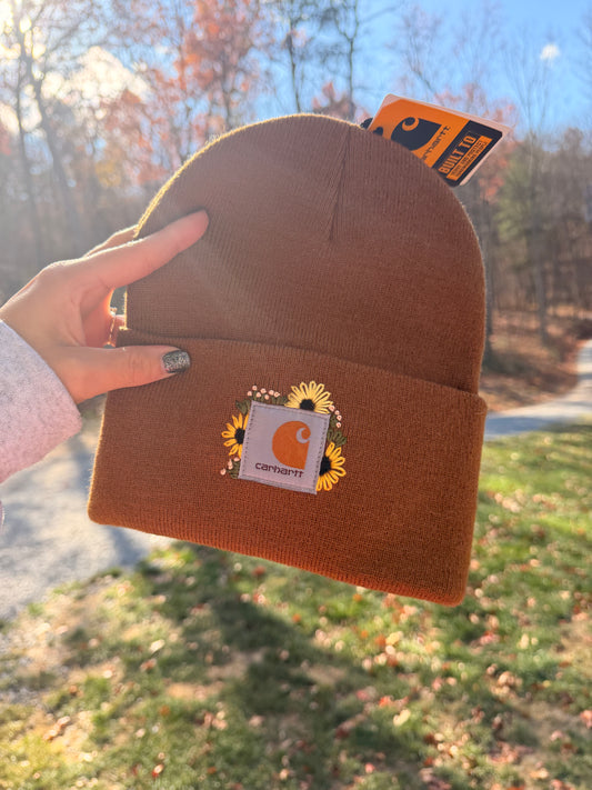 Adult Sunflower Hand-Embroidered Beanie