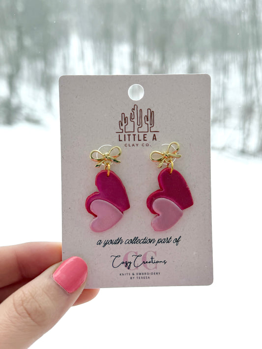 Layered Pink Heart Dangle Earrings