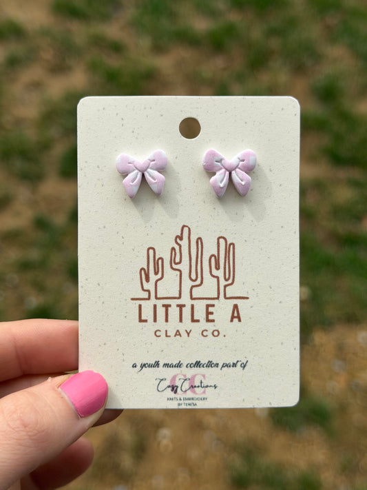 Plaid Pink Bow Stud Earrings