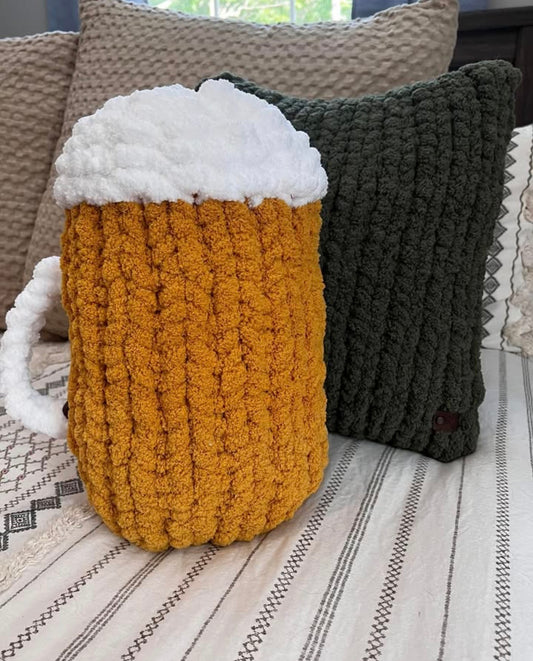 Hand Knit Beer Mug Pillow