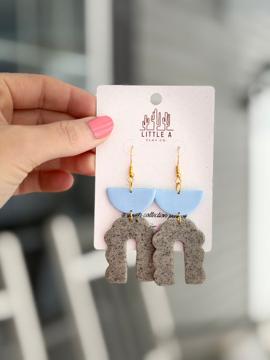 Light Blue & Speckled Arch Dangle Earrings