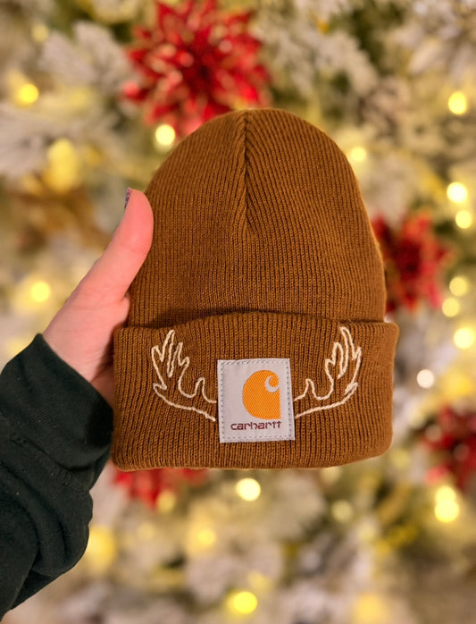 Toddler Hand-Embroidered Antler Beanie
