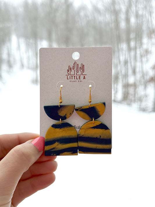 Navy & Gold Geometric Dangle Earrings