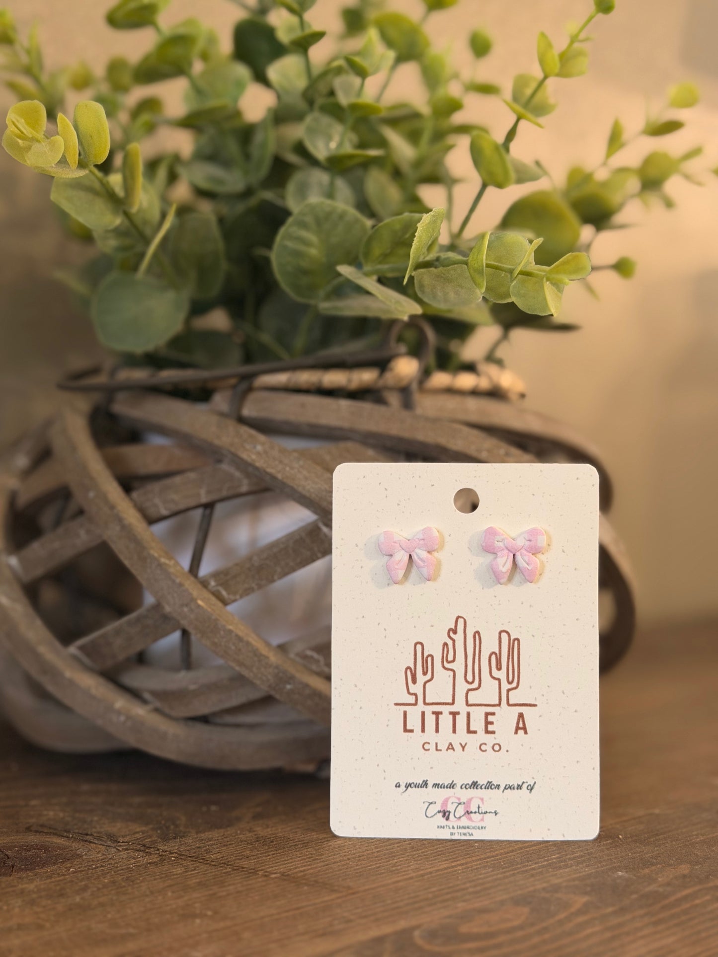 Plaid Pink Bow Stud Earrings