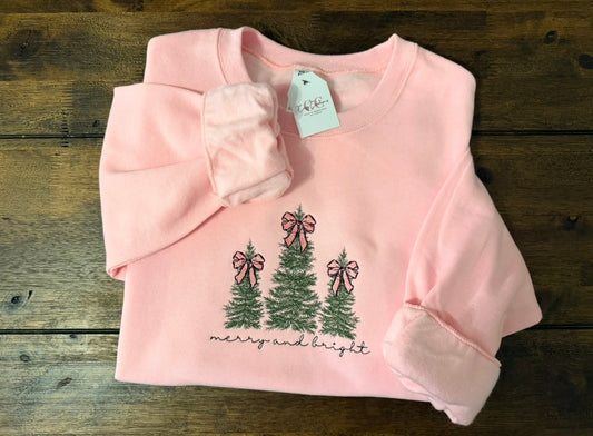 Merry & Bright Pink Christmas Crewneck