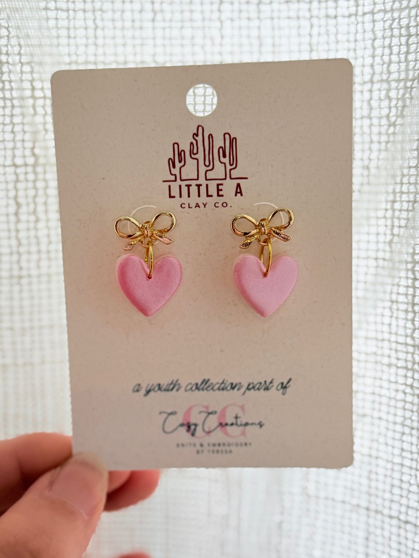 Blush Bow Heart Dangles
