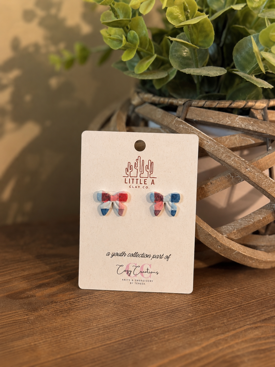 Patriotic Plaid Bow Stud Earrings