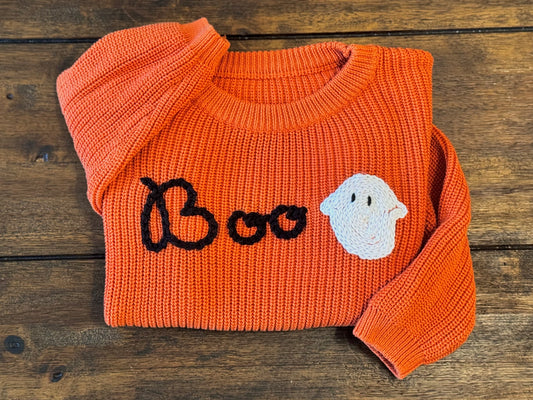 Hand-Embroidered "Boo" Toddler Sweater