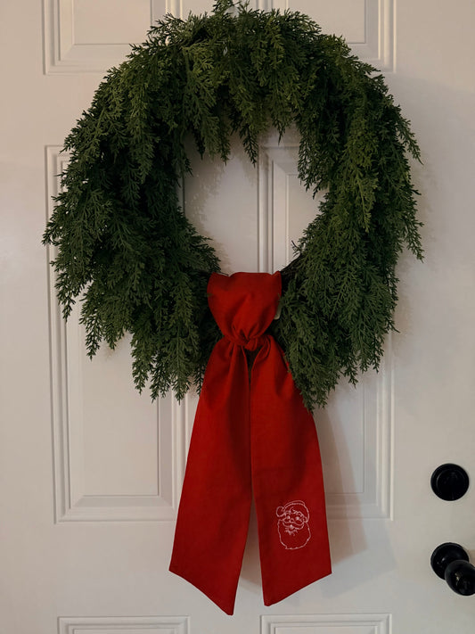 Christmas Wreath Sash – Red with Embroidered Santa